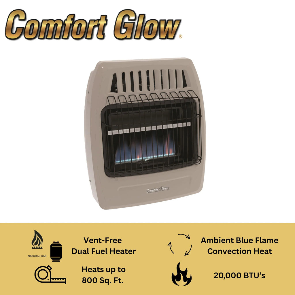 Comfort Glow Blue Flame Vent-Free 30,000 BTU Gas Wall Heater, Natural Gas/LP - CGS379