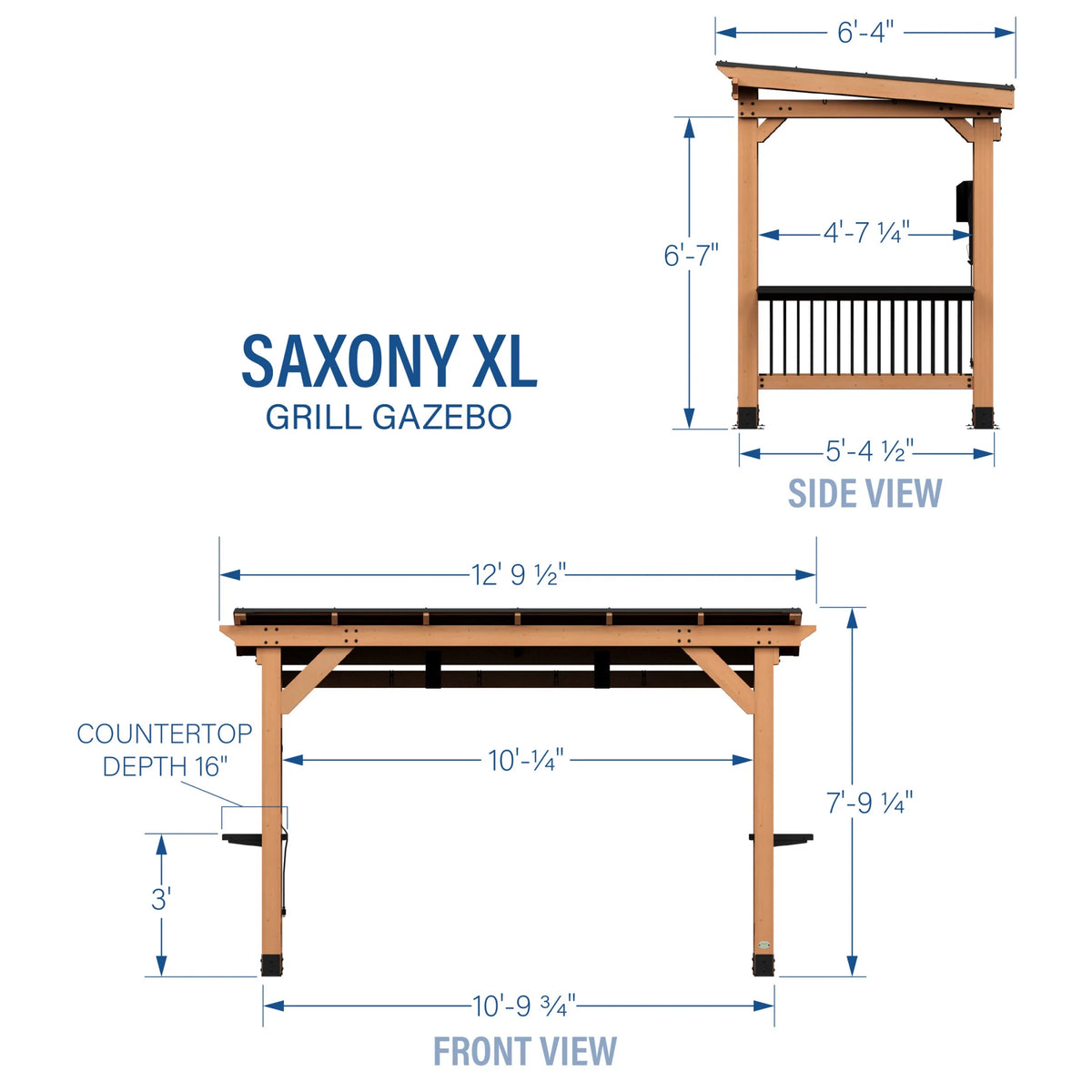 Backyard Discovery Saxony XL 12'x6' Cedar Grill Gazebo, Galvanized Steel Roof, Bar Tops