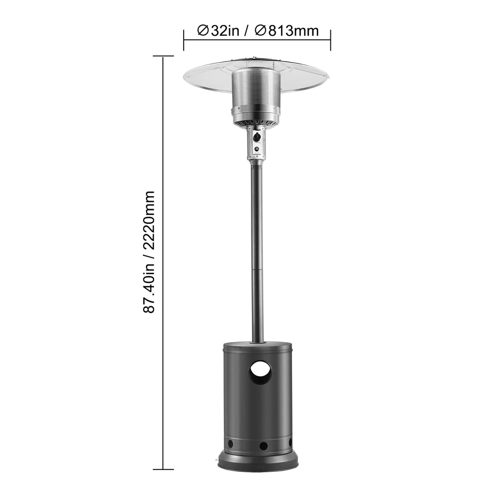KFFKFF Outdoor Patio Heater, 50000BTU Propane Powered, Elegant Hammered Finish with Circular Table Feature, Durable Metal Burner & Portable Wheels, Ideal for Garden, Patio, Party, Backyard