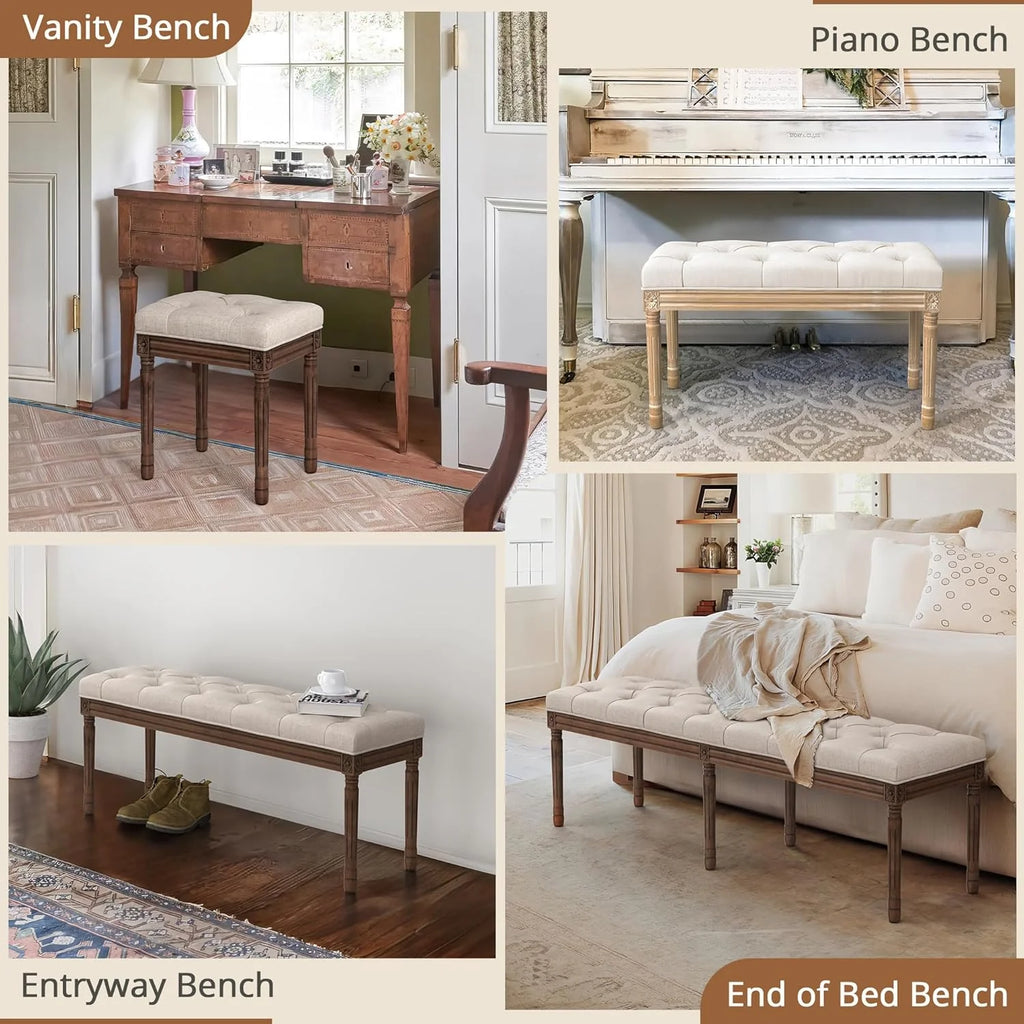 Dycanpo 44'' End of Bed Bench, Vintage Upholstered Bench for Entryway, Wheat