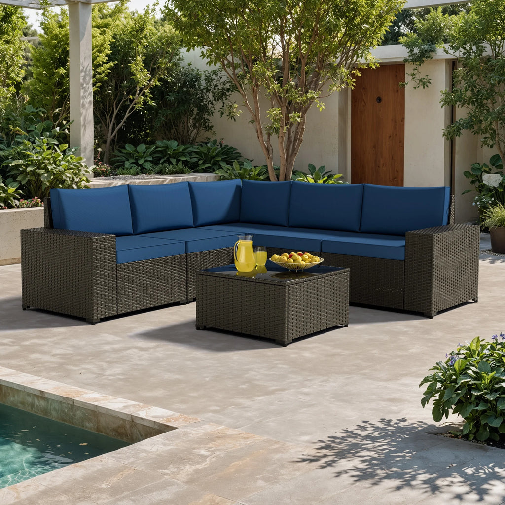 8 Piece Patio Furniture Set with 42" Propane Gas Fire Pit Table with Coffee Table,Blue