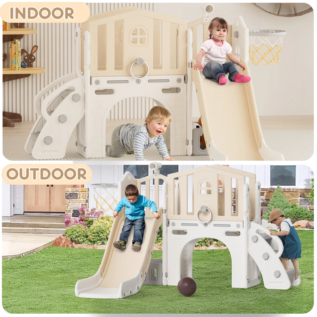 Korimefa 11-in-1 Toddler Slide Set with Golf, Basketball Hoop, Kids Slide for Toddlers Age 1-4, Climber Slip and Slides, Baby Outdoor Toys