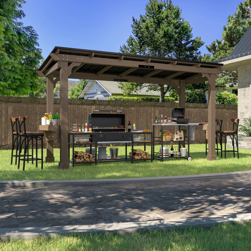 VEIKOUS 8' x 5' Outdoor Hardtop Gazebo, BBQ Grill Gazebo w/ Workstation Shelves for Lawn, Garden, Deck