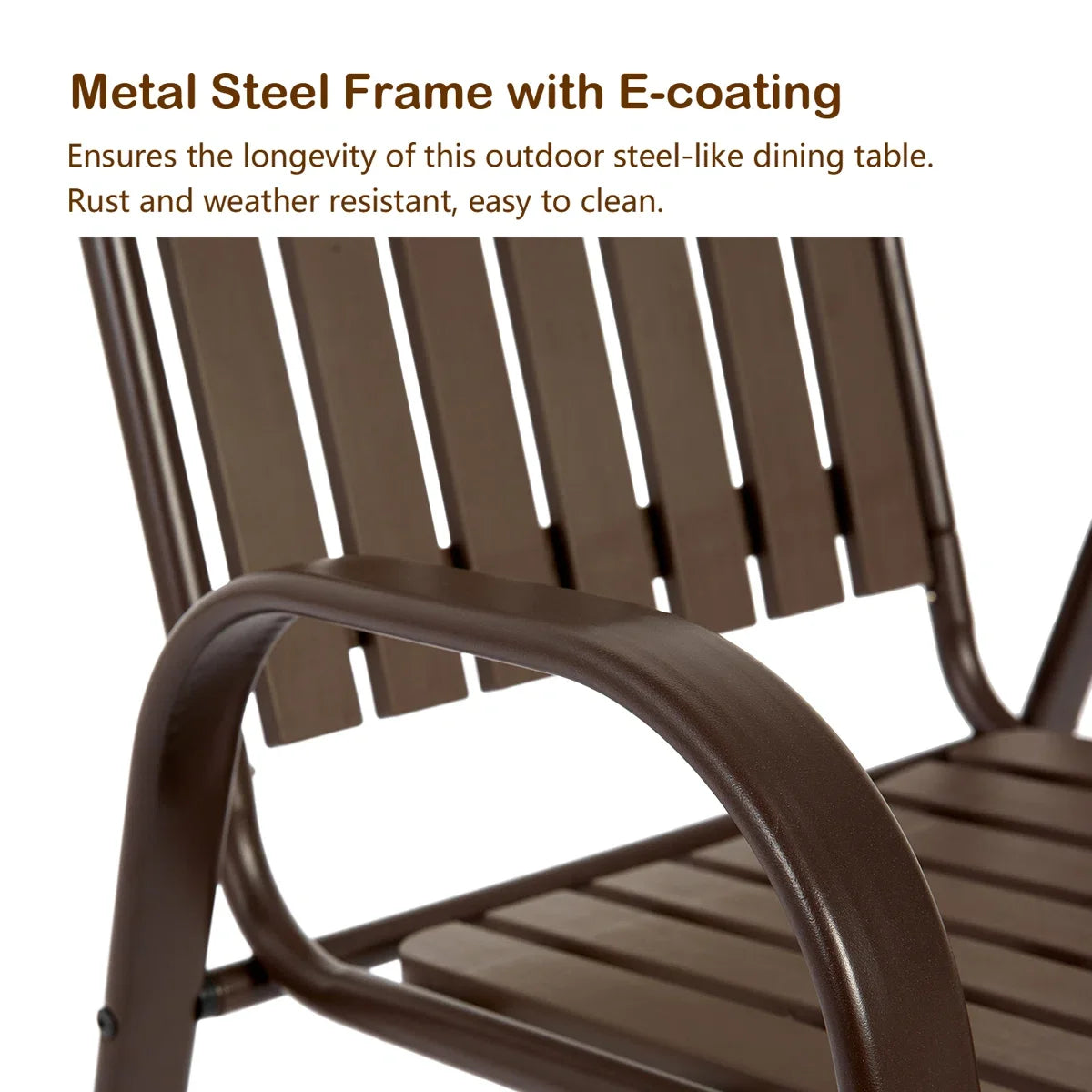 Seizeen Outdoor Dining Set for 6, Plastic Wood Patio Furniture Set with Steel Frame, Space-saving Dining Table and Chairs Stockable Design, All-weather Porch Garden Yard Conversation Furniture, Black
