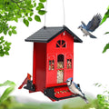 Birdkiss 5lbs Squirrel-Proof Wild Bird Feeder with Bilateral Weight-Activated Perches, 14 Feeding Ports, Outdoor Bird Feeder for Garden Yard Outside, Red