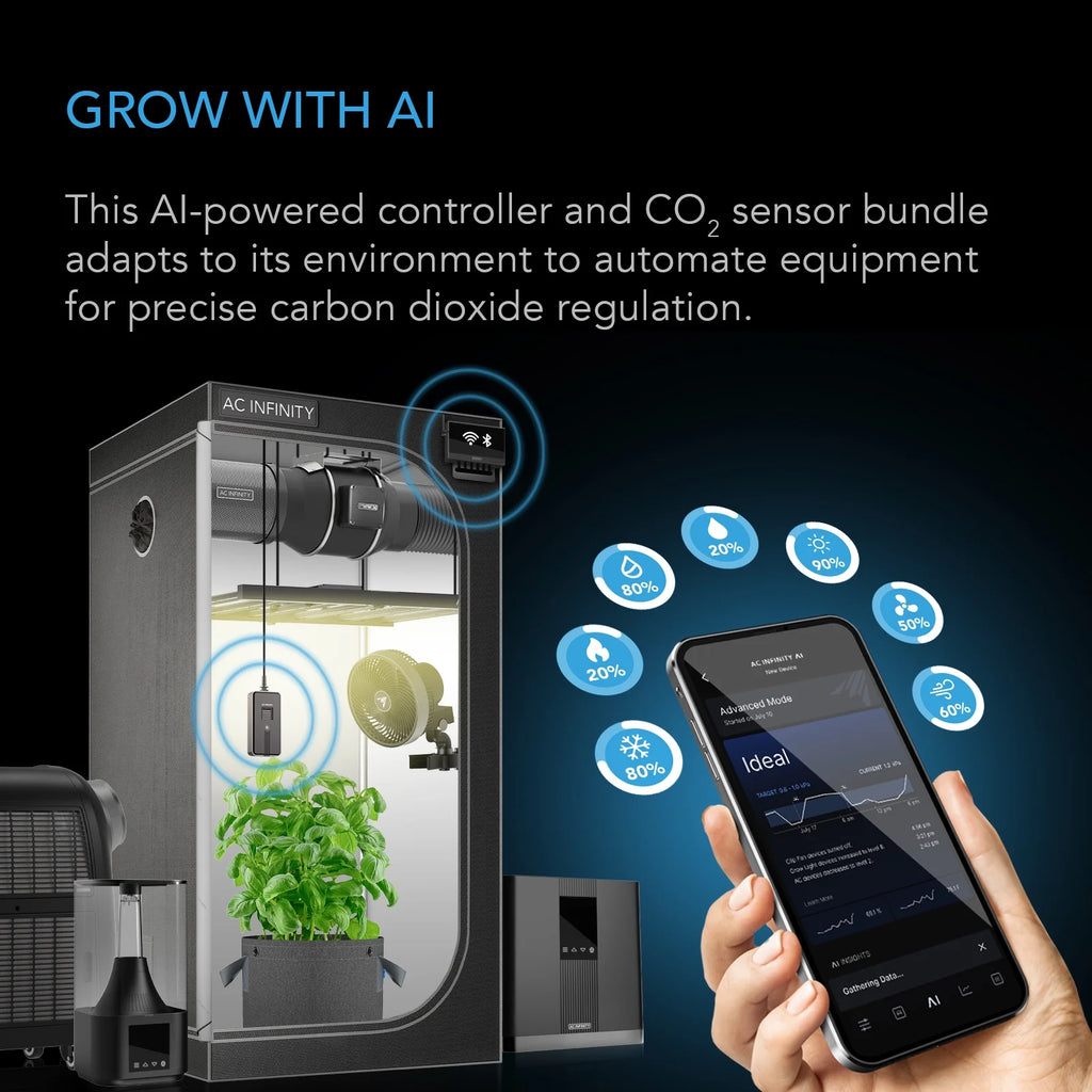 AC Infinity Controller AI+ with CO2 Sensor Bundle AI-Powered Learning, CO2 Data Tracking for Gardens & Grow Tents, Temp, Humidity, & VPD Monitoring for Dynamic Level Adjusting, Bluetooth & WiFi App