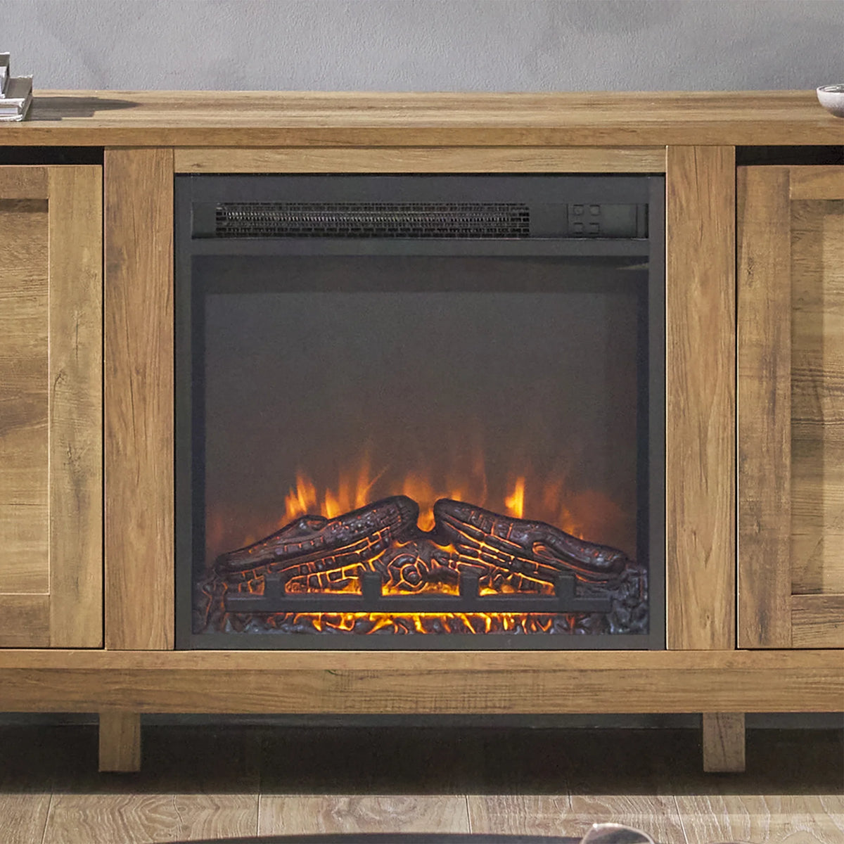 Walker Edison Transitional 2-Door Fireplace TV Stand for TVs up to 65, Reclaimed Barnwood