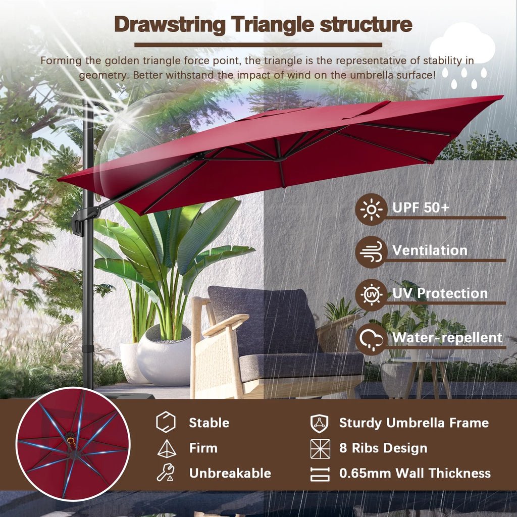 HOTEEL 10 Ft Patio Umbrella Outdoor Cantilever Square Umbrella Aluminum Offset Umbrella with Base, 360° Rotation，Gray