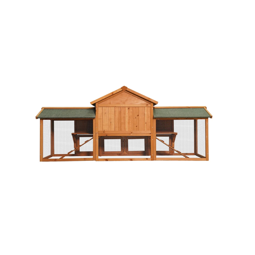 79.5 " Outdoor Poultry Cage, Large Wooden Bunny Cage Chicken Coop Hen House with 2 Runs, 2 Tier Waterproof Poultry Pen Enclosure for Rabbit Chicken Duck Small Animals