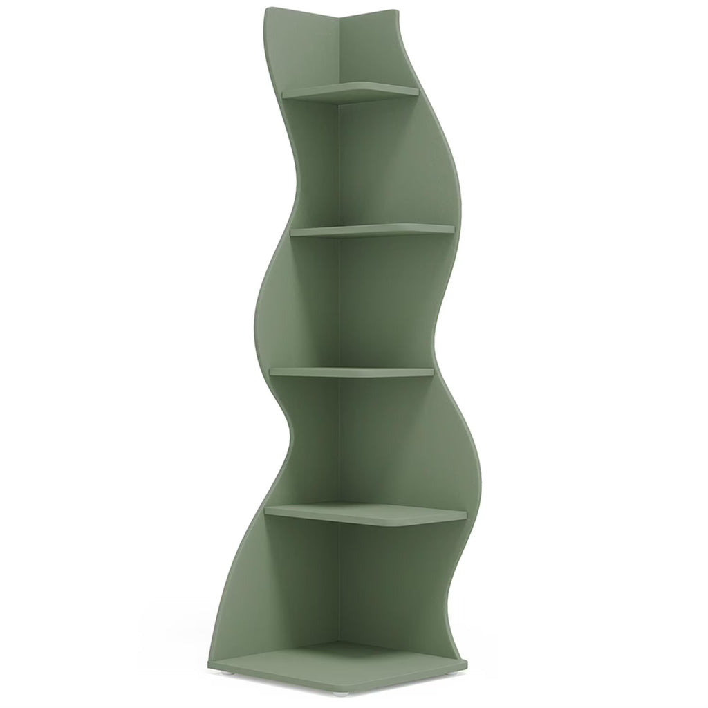 Finihen 5-Tier Corner Bookcase, Wood Bookshelf Storage Organizer, 70" Tall Display Standing Shelf Unit for Bedroom, Living Room, Green