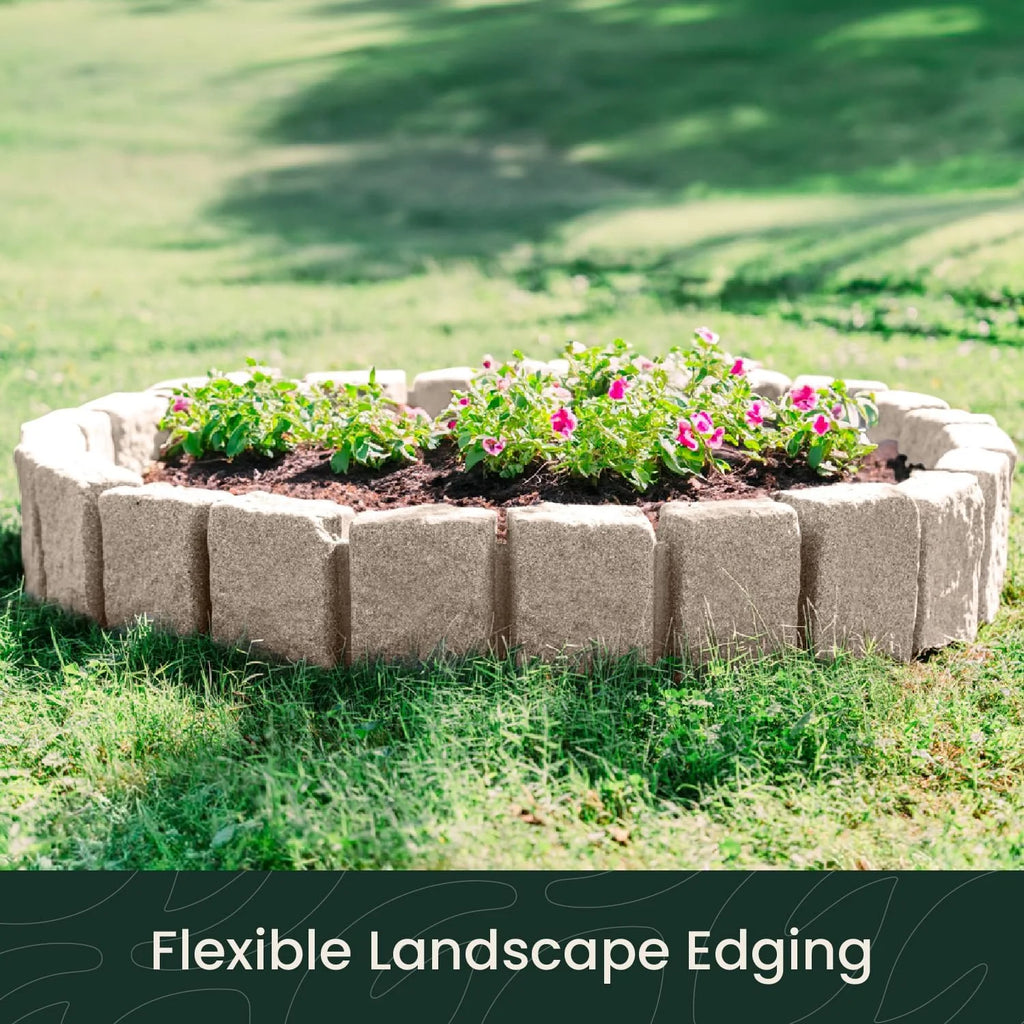 Beuta Landscape Edging | Garden Edging Border | Faux Stone Block XL for Lawn Edging, Flower Beds & Yard Edging 1 Pack | Each Section Has 6 Blocks 48" L x 4" W x 9.5" H | 3 Spikes | Sandstone