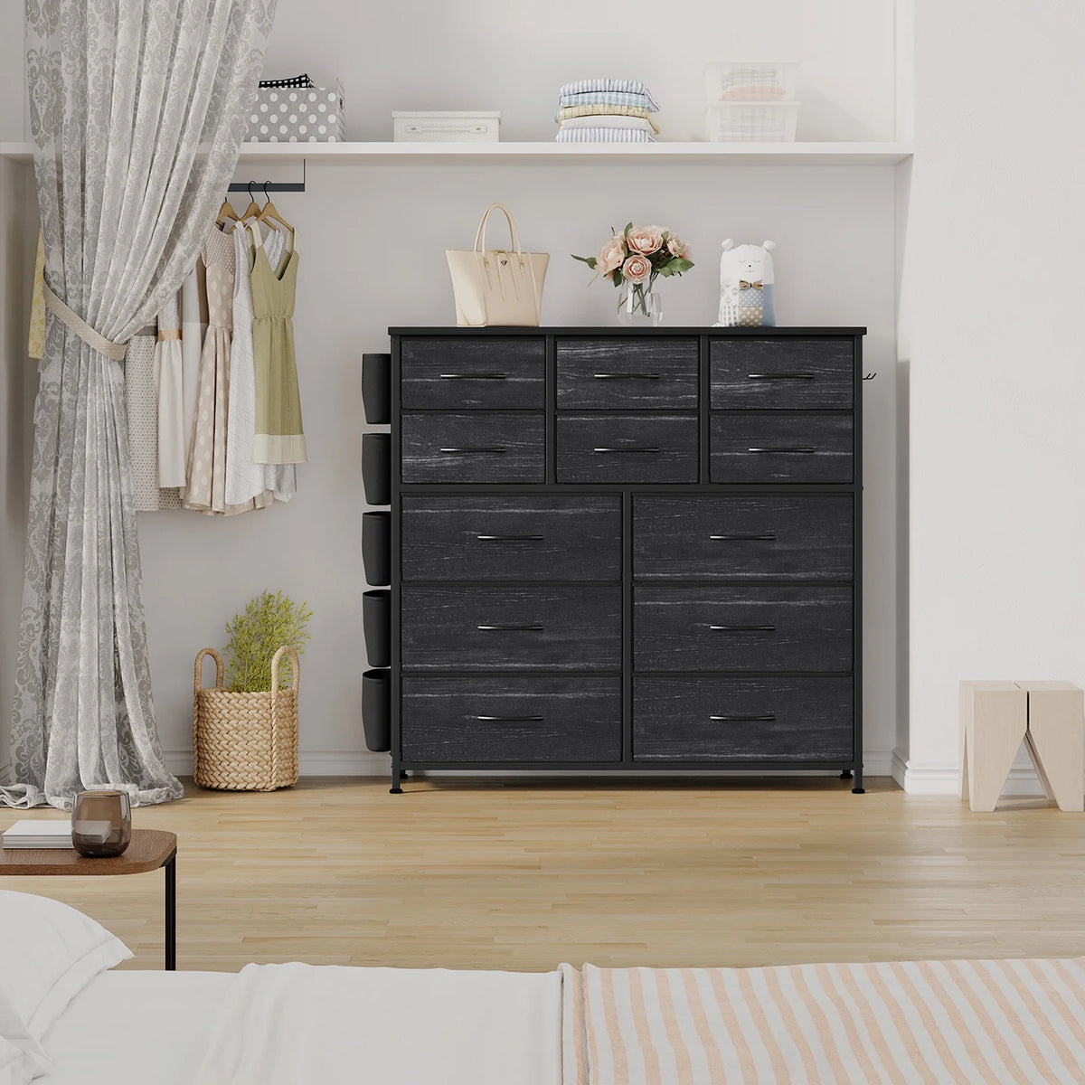 KATIDAP Dresser for Bedroom with 12 Drawer, Dressers & Chests of Drawers for Hallway, Entryway, Storage Organizer Unit with Fabric, Sturdy Metal Frame, Wood Tabletop, Easy Pull Handle,Pink