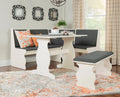 Linon Weston Corner Dining Breakfast Nook with Table and Bench, Seats 5-6, White Finish with Charcoal Fabric