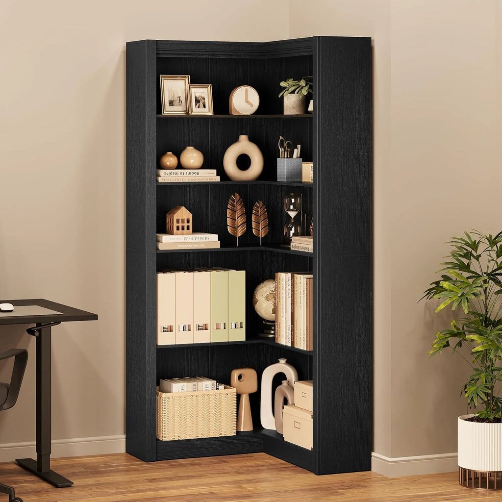 Studyset Corner Bookshelf Farmhouse Corner Bookcase 71.8'' Tall Bookcase, L-Shaped Large Display Shelf 5 Tier L-Shaped Bookshelf Large Shelf w/Anti-Tipping Kit, Bookcases with Storage Heavy Duty