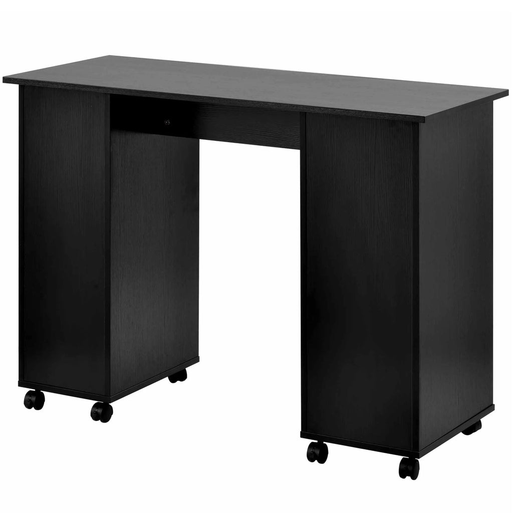 Sesslife White Computer Desk, Writing Desk with Lockable Wheels Modern Wood Study Desk with 4 Drawers for Home Office Workstation