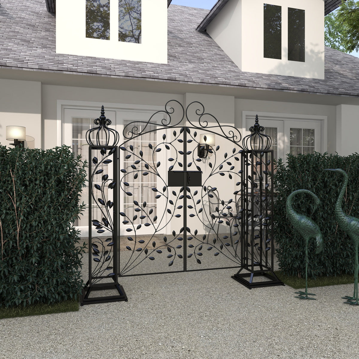 DecMode Traditional Metal Arch with Botanical Design Garden Arbors with Latch Lock Closure, 78"W x 94"H