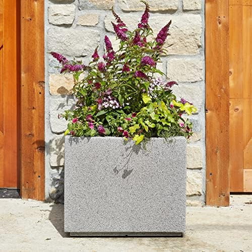 PolyStone Monterray Modern Outdoor/Indoor Square Planter, 23" L x 23" W x 19" H, Lightweight, Heavy Duty, Weather Resistant, Polymer Finish, Commercial Grade and Residential (Concrete Gray)