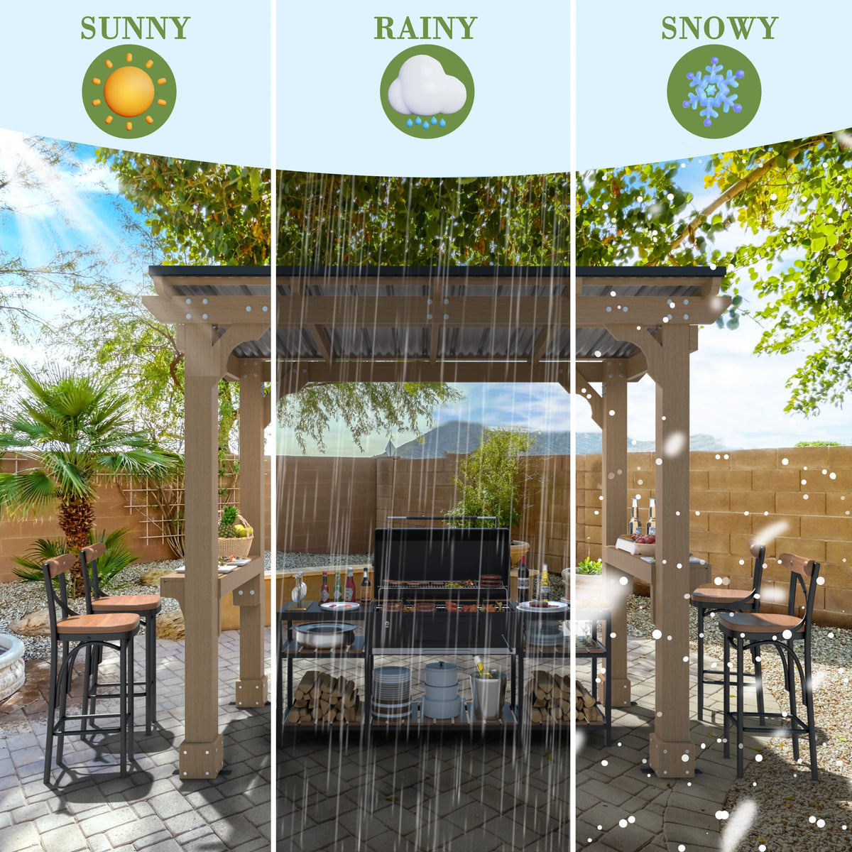 VEIKOUS 8' x 5' Outdoor Grill Gazebo w/Workstation Shelves, Multi-Use Gazebo for Lawn, Garden