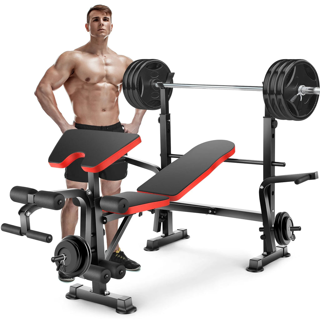 VIBESPARK Adjustable Weight Bench 600lbs 5-in-1 Foldable Workout Bench Set with Barbell Rack Leg Developer Preacher Curl Rack Dumbbell Fly Attachment, Multi-Function Strength Training Bench Press