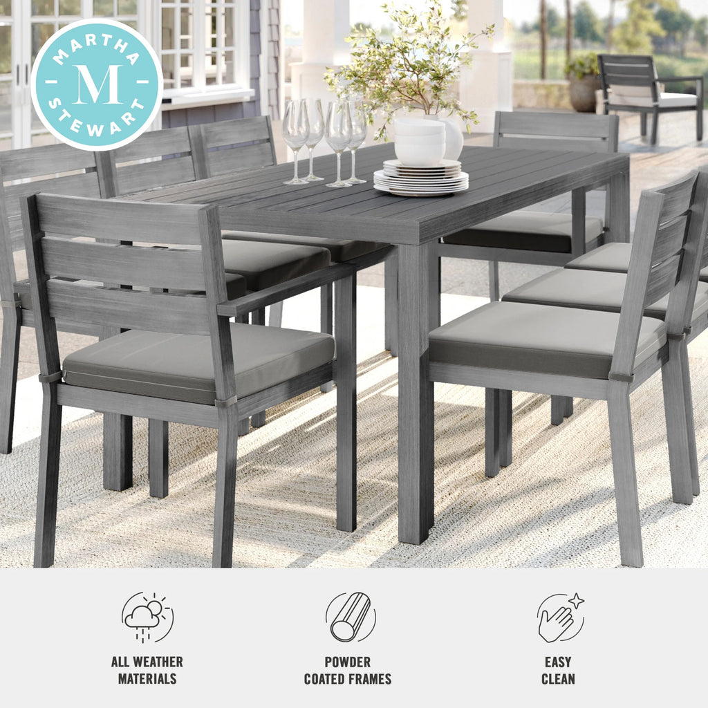 Martha Stewart 71" Indoor-Outdoor Patio Table with Gray Brushed Woodgrain Aluminum Finish