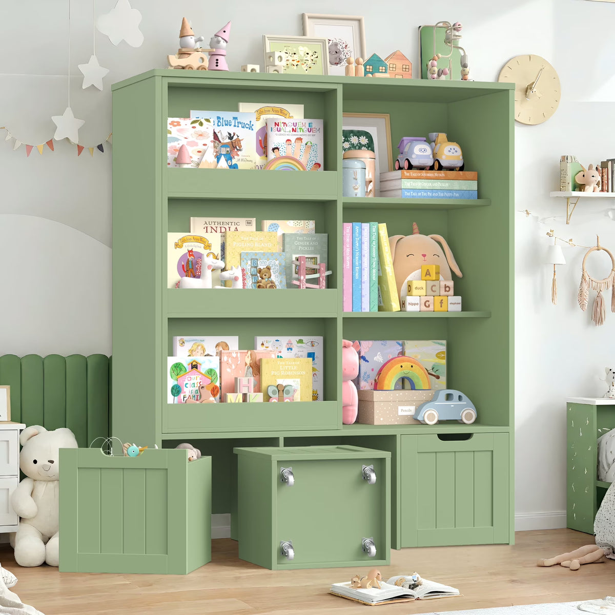 Homfa 6 Cube Toy Storage, Cube Organizer with Sliding Rack, 3 Drawer Kids Bookcase and Bookshelf, White