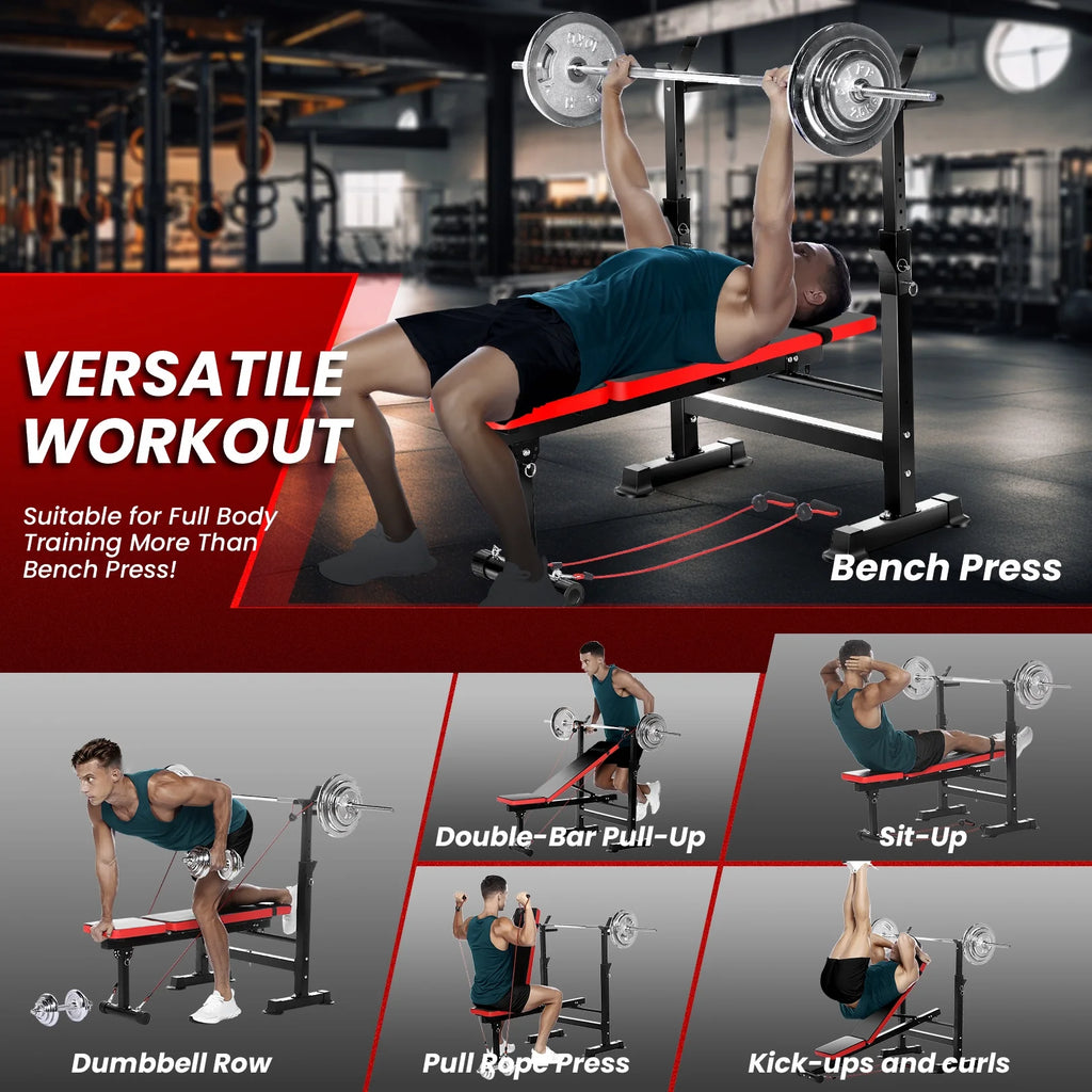 VIBESPARK Adjustable Weight Bench 600lbs 5-in-1 Foldable Workout Bench Set with Barbell Rack Leg Developer Preacher Curl Rack Dumbbell Fly Attachment, Multi-Function Strength Training Bench Press
