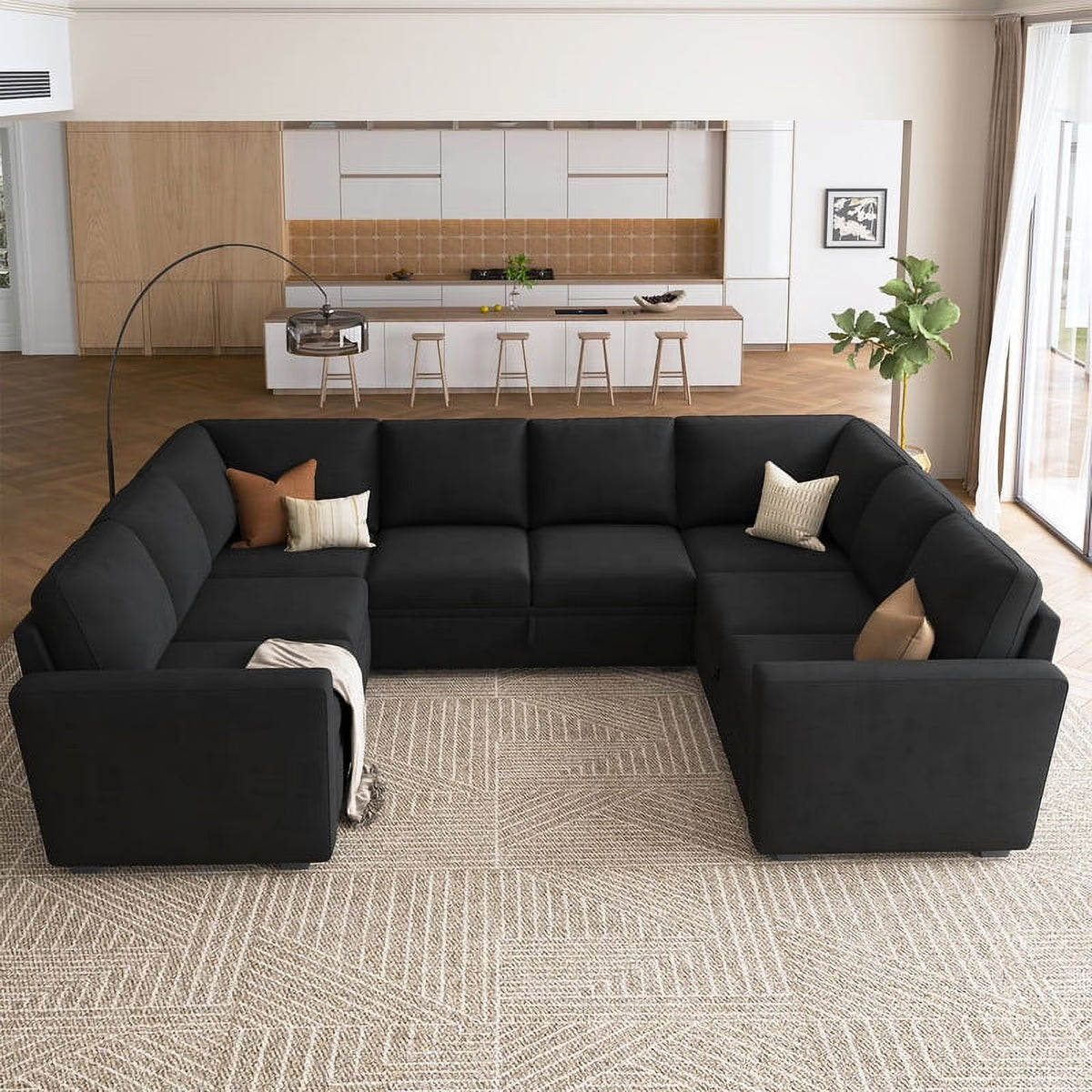 Honbay Convertible Velvet Sofa Bed with Pull-Out Couch Bed and Storage, Black