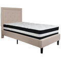 Flash Furniture Roxbury Twin Size Tufted Upholstered Platform Bed in Beige Fabric with Pocket Spring Mattress