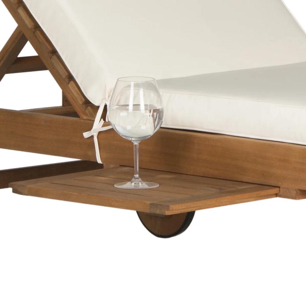 Safavieh  Outdoor Newport Solid Wood Chaise Lounge Chair with Side Table & Cushion - 27.6" x 78.7" x 14.2"