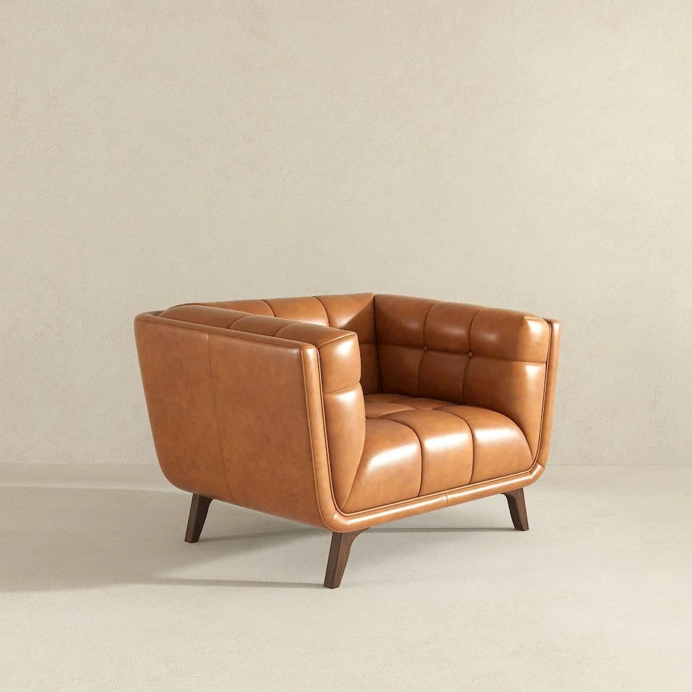 Allen Mid-Century Modern Velvet Upholstered Armchair in Blue