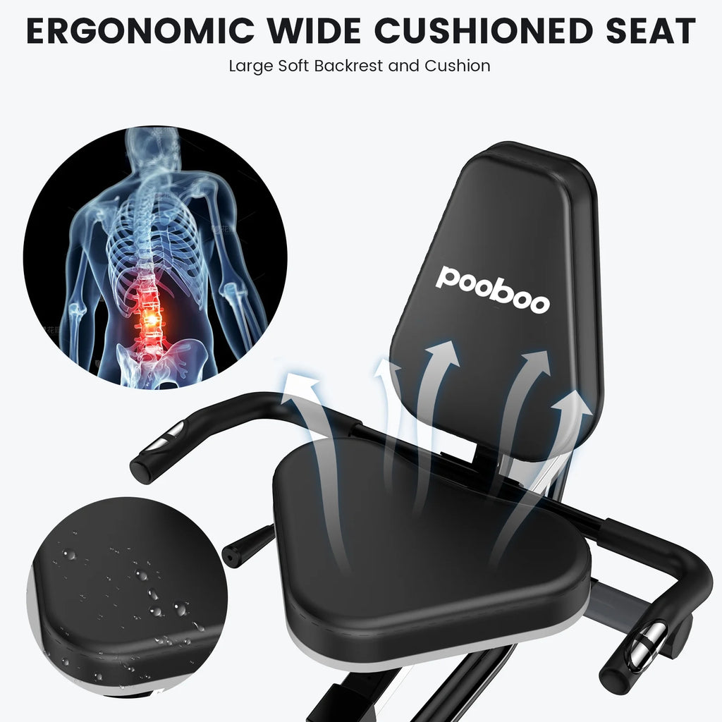 Pooboo Recumbent Exercise Bicycles for Adults Seniors Sit Down Stationary Bicycle 8 Level Adjustable Magnetic Resistance Indoor Cycling Exercise Bike 350 lbs Capacity