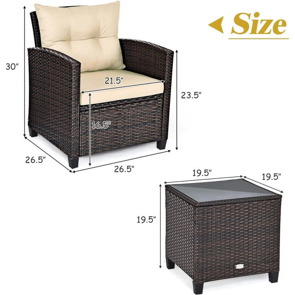 Spaco Patio Furniture 4 Pieces Patio Rattan Furniture Set, Outdoor Wicker Rattan Chairs Garden Backyard Balcony Porch Poolside loveseat with Coffee Table Cushioned Sofa-White