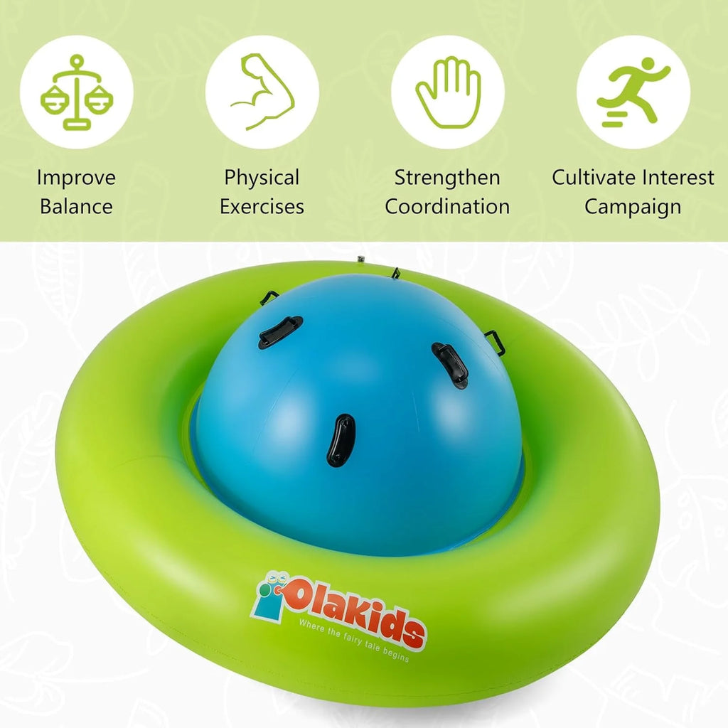 OLAKIDS 8FT Inflatable Dome Rocker Bouncer, Outdoor Kids Giant Roll and Play Seesaw Rocker with 6 Secure Handles, Max Weight 250 LBS, Toddlers Climbing Toy Backyard Play Center Equipment