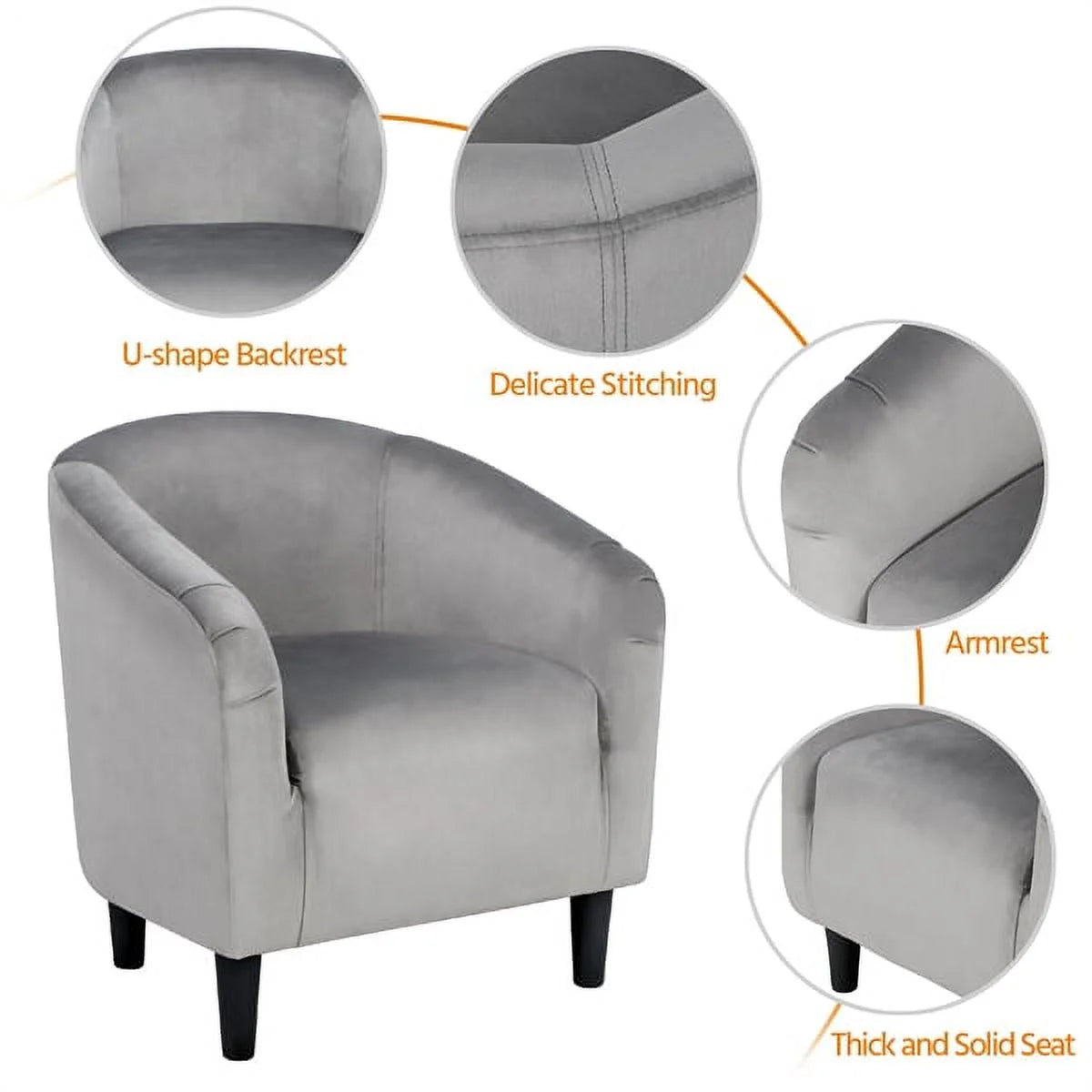 Alden Design Upholstered Barrel Accent Chair for Livingroom, Yellow Velvet