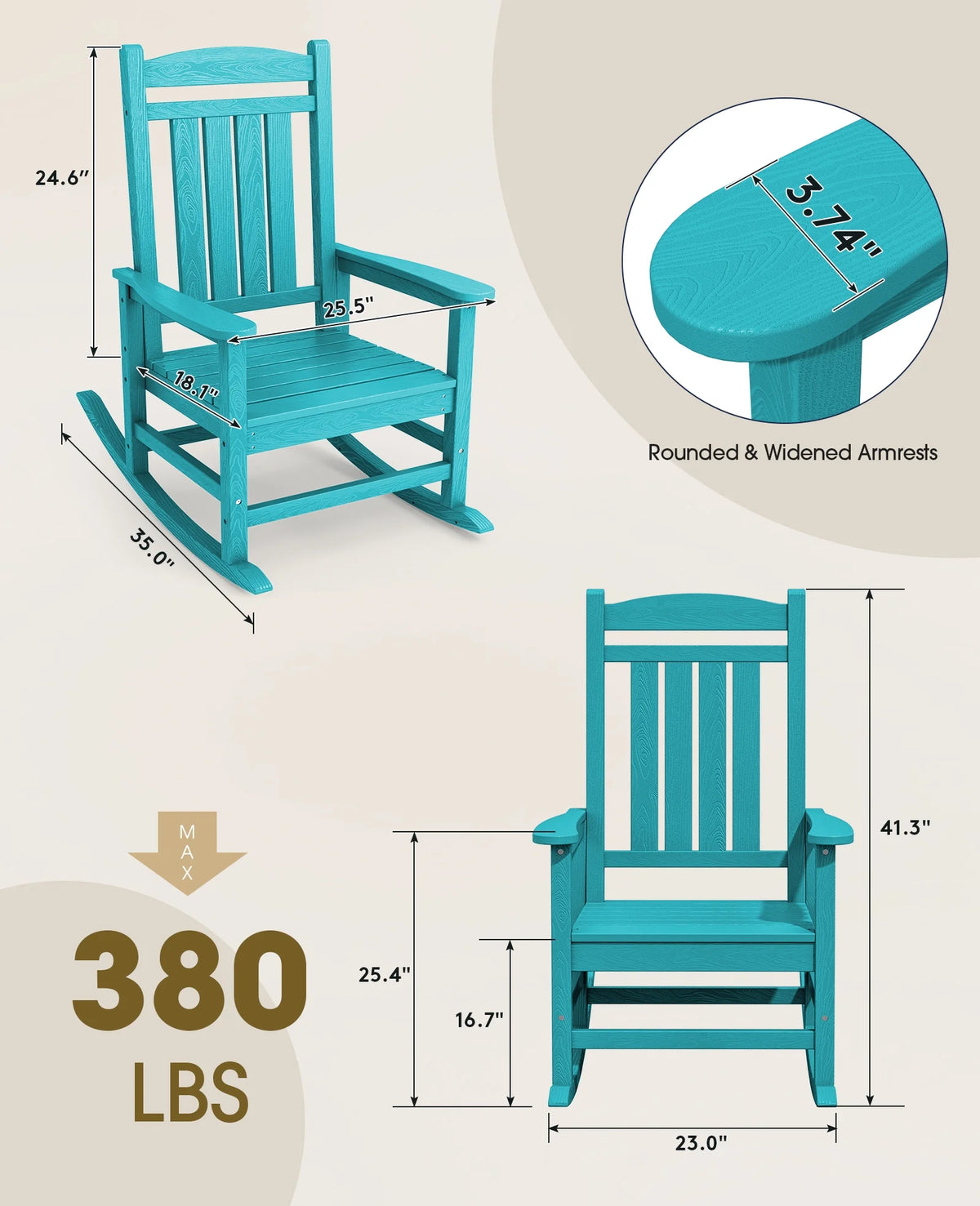 KINGYES Outdoor Rocking Chair Set of 2, HDPE Patio Rocking Chair, Heavy Duty Front Porch Rocker, Navy
