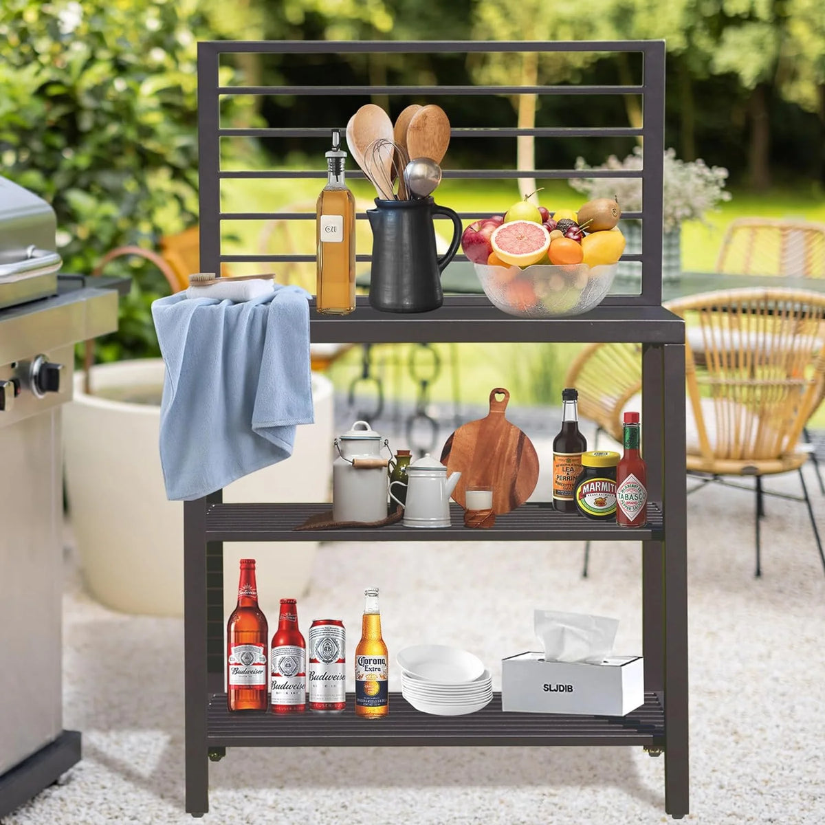 Domi Outdoor Kitchen Series 5-Piece Modular Outdoor Kitchen, Aluminum Storage Islands Sink Table, Corner Bar Cabinet Grill Storage Cabinet with Protective Cover, Outdoor Kitchen for Deck, Patio, Backy