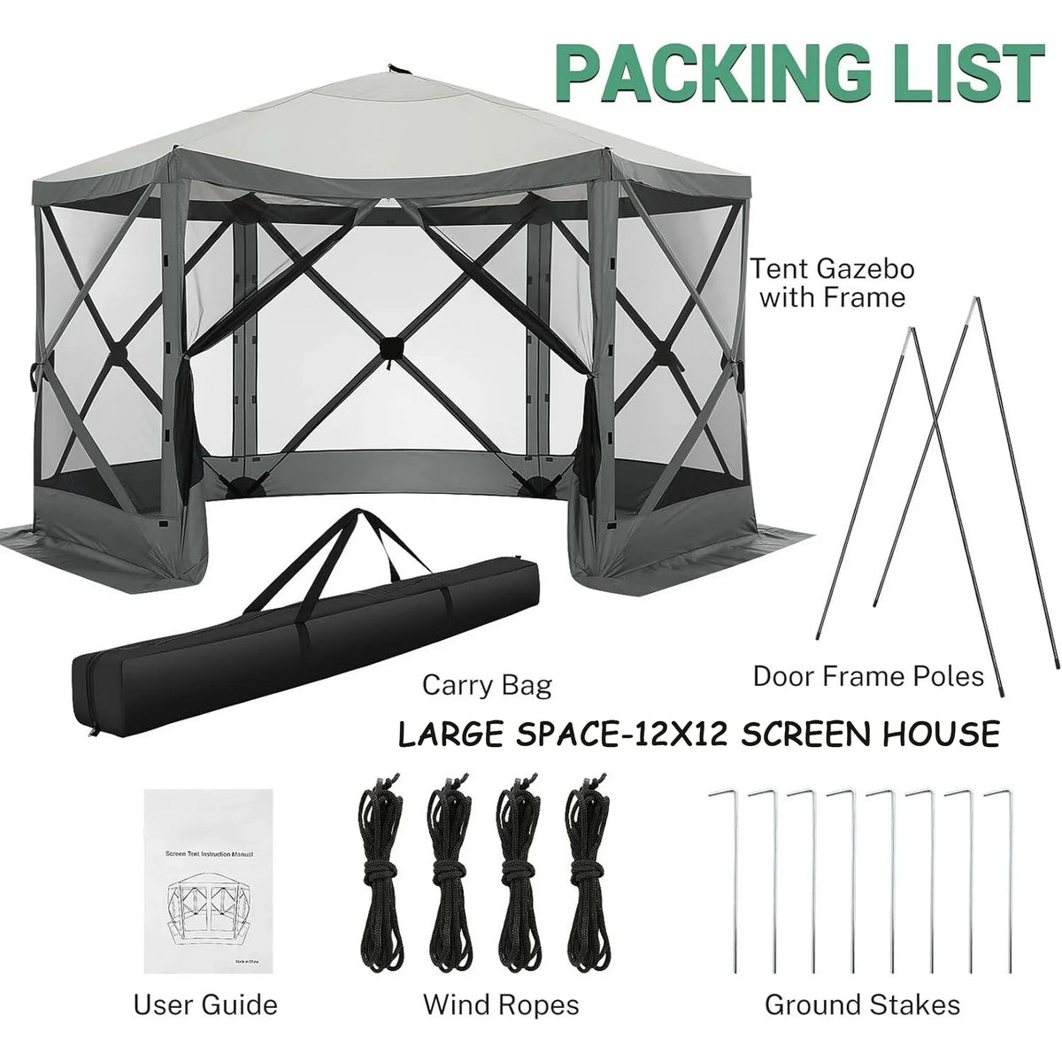 COBIZI 12x12 Pop Up Canopy Gazebo, Outdoor Canopy Tent Screen House with 5 sidewalls and Netting for Camping, Waterproof, UV Resistant, Ez Set-up Party Tent with Carrying Bag and Ground Stakes,Brown
