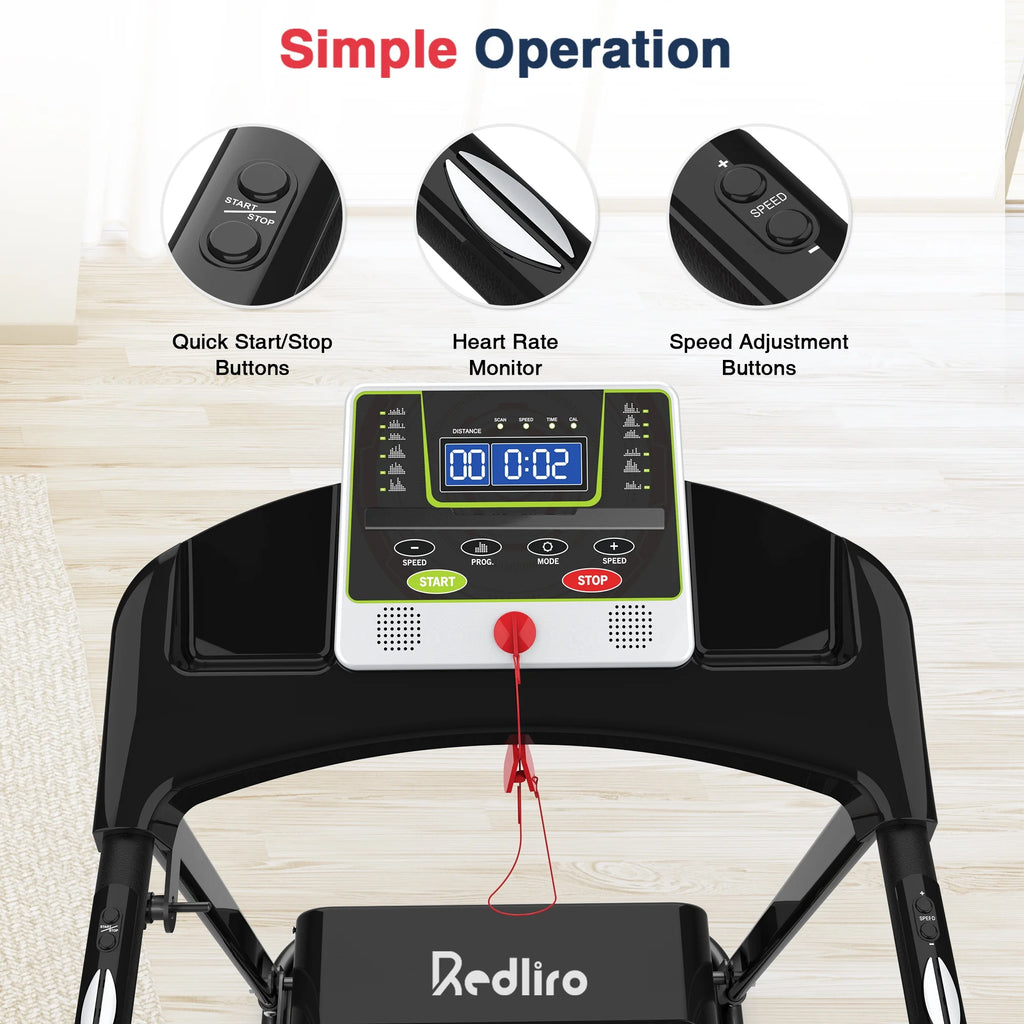 Redliro Treadmill for Seniors with Long Handrails - Recovery Treadmill for Walking 300 lbs Weight Capacity - Walking Treadmill Elderly with Desk & Cup Holder (Glossy Black)