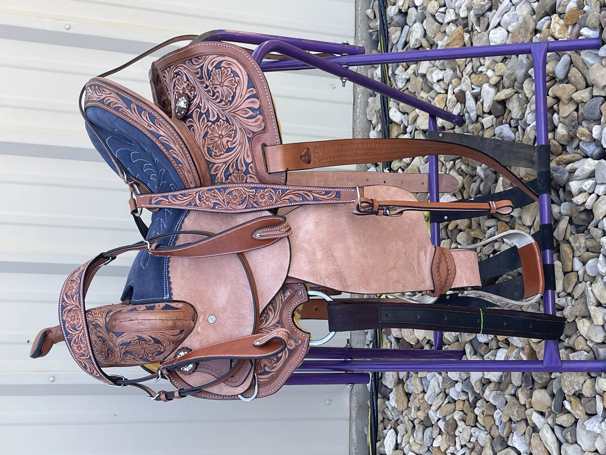 Resistance Adult Western Horse Barrel Saddle For Horse Riding | Floral Tooled With Silver Conchos | Genuine Leather 14" 15" 16" With Free Tack Set