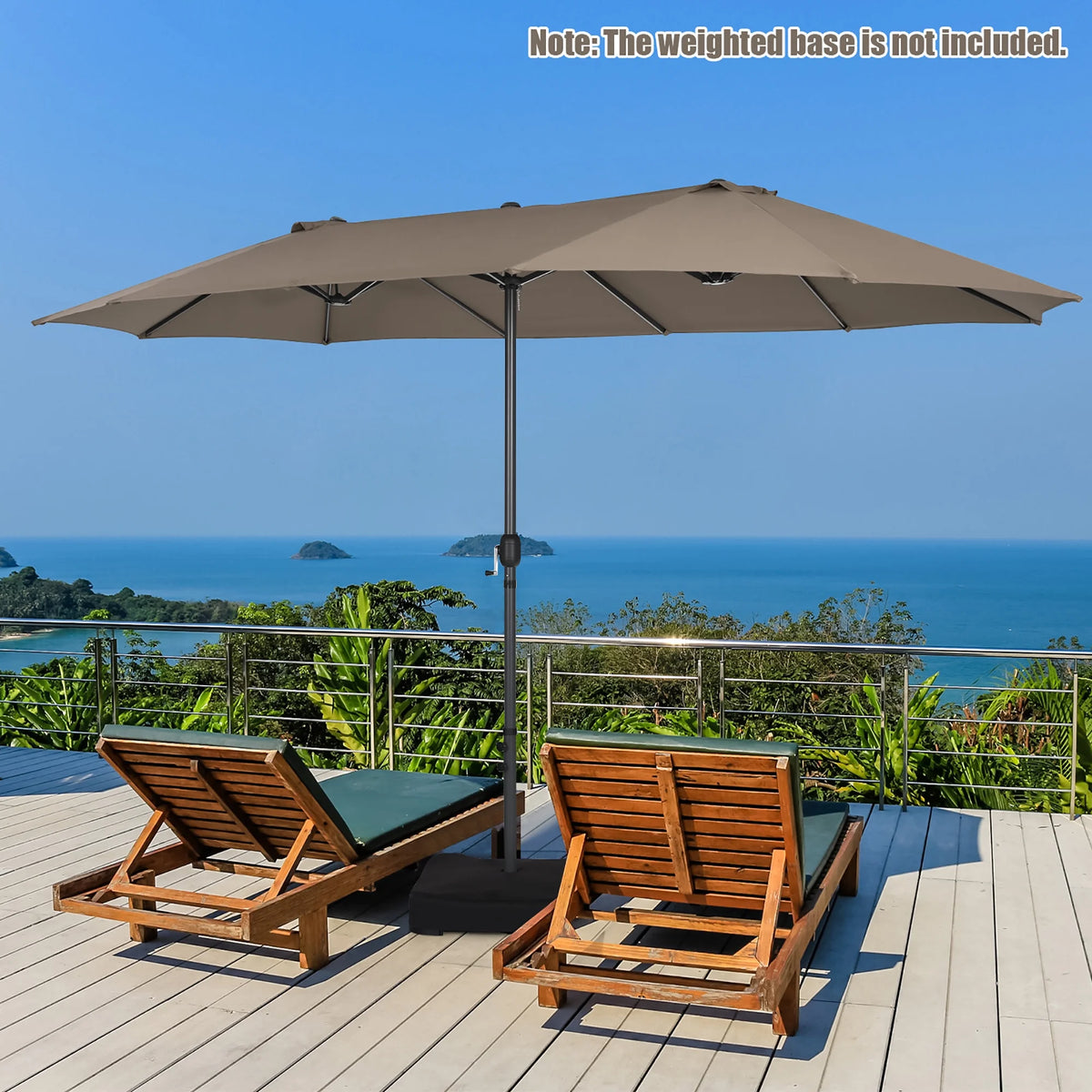 Costway 15ft Beige Patio Double-Sided Umbrella, Crank Lift