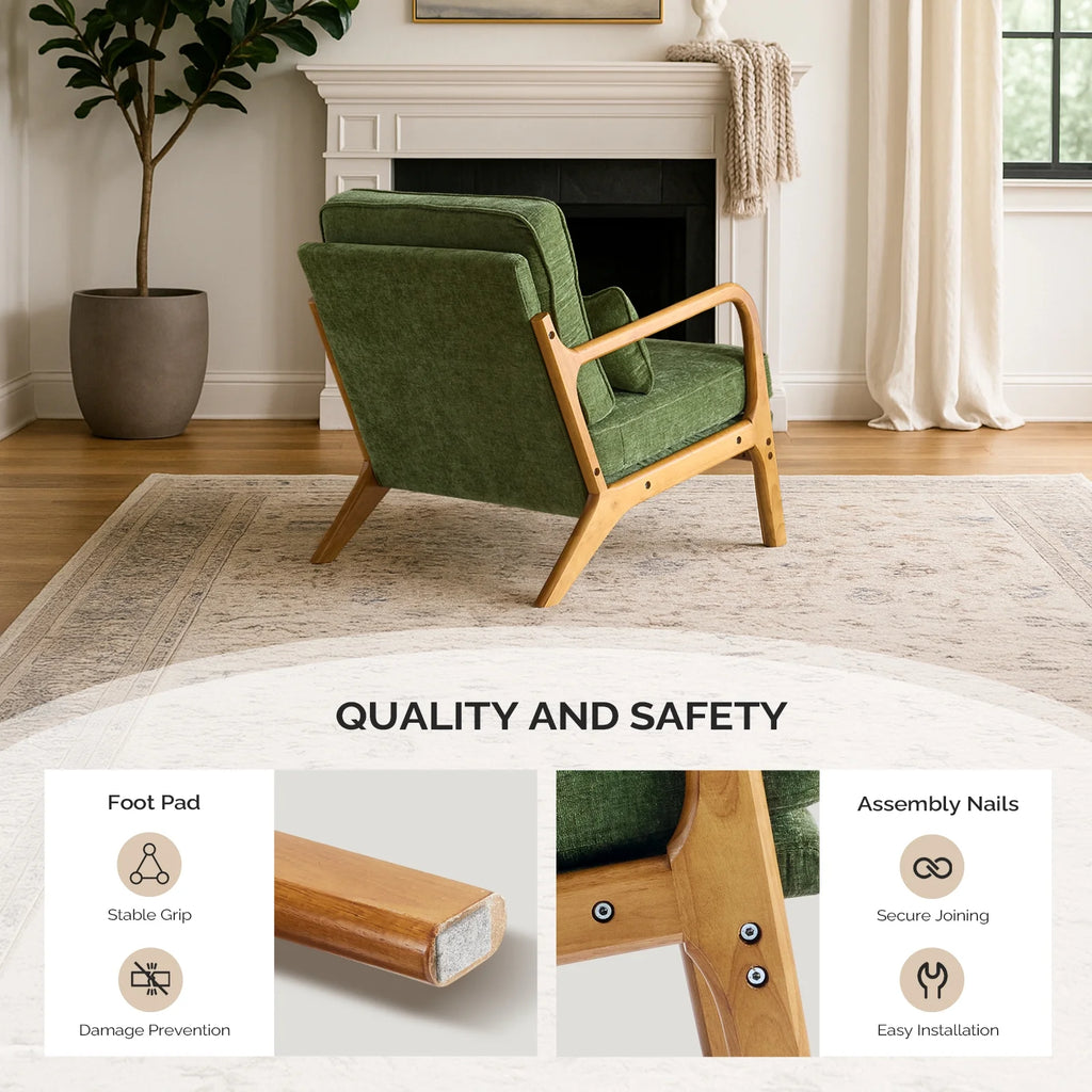 Ktaxon Accent Chair Corduroy Upholstered Armchair, Reading Club Chair with Pillow and Solid Wood Frame for Living Room Bedroom Furniture Off White