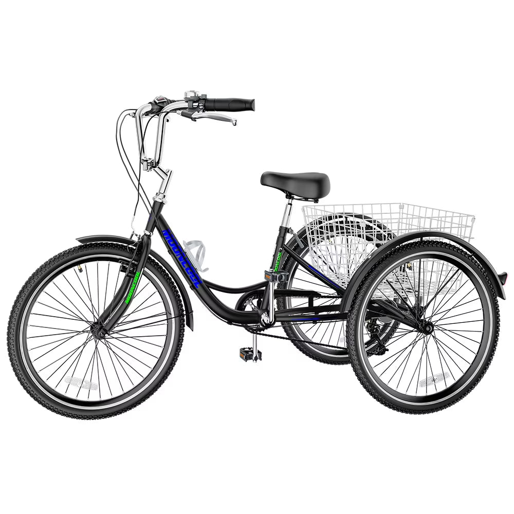 FICISOG 7 Speed Adult Tricycle for Women, 20/24/26 Inch Adult Trike with Basket, 3 Wheel Bikes for Adults Seniors, Cruise Trike for Shopping Picnic