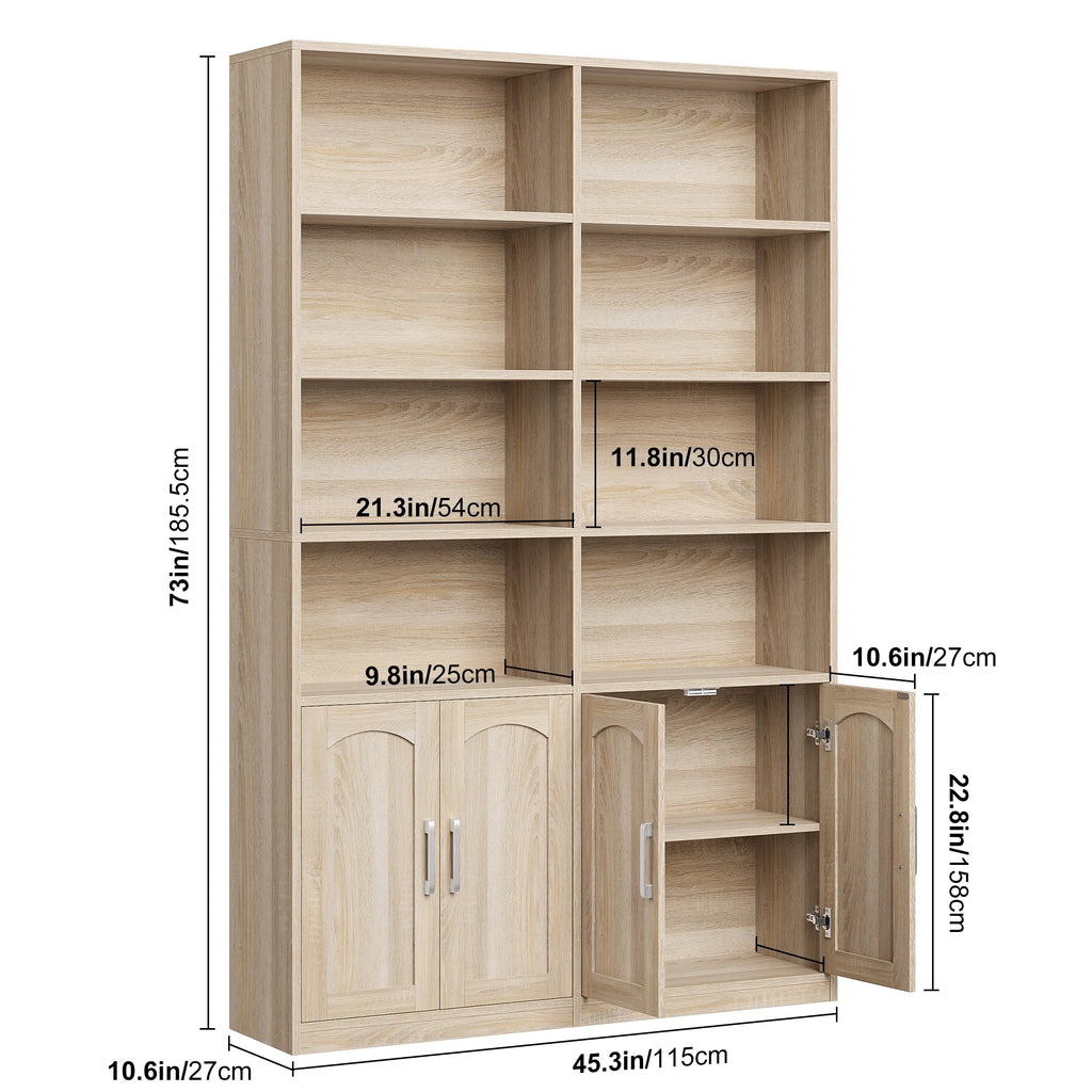 Homfa 73 Tall Bookcases with Doors, 8 Cubes 6-Tier Double Row Bookshelf, White Bookcase for Living Room Home Office