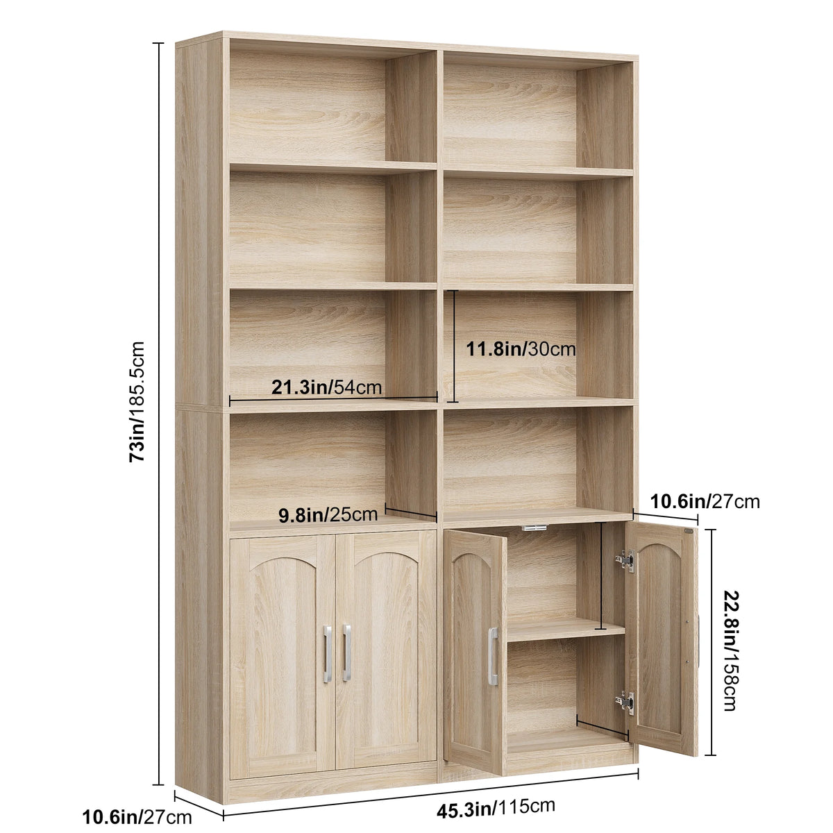 Homfa 73 Tall Bookcases with Doors, 8 Cubes 6-Tier Double Row Bookshelf, White Bookcase for Living Room Home Office