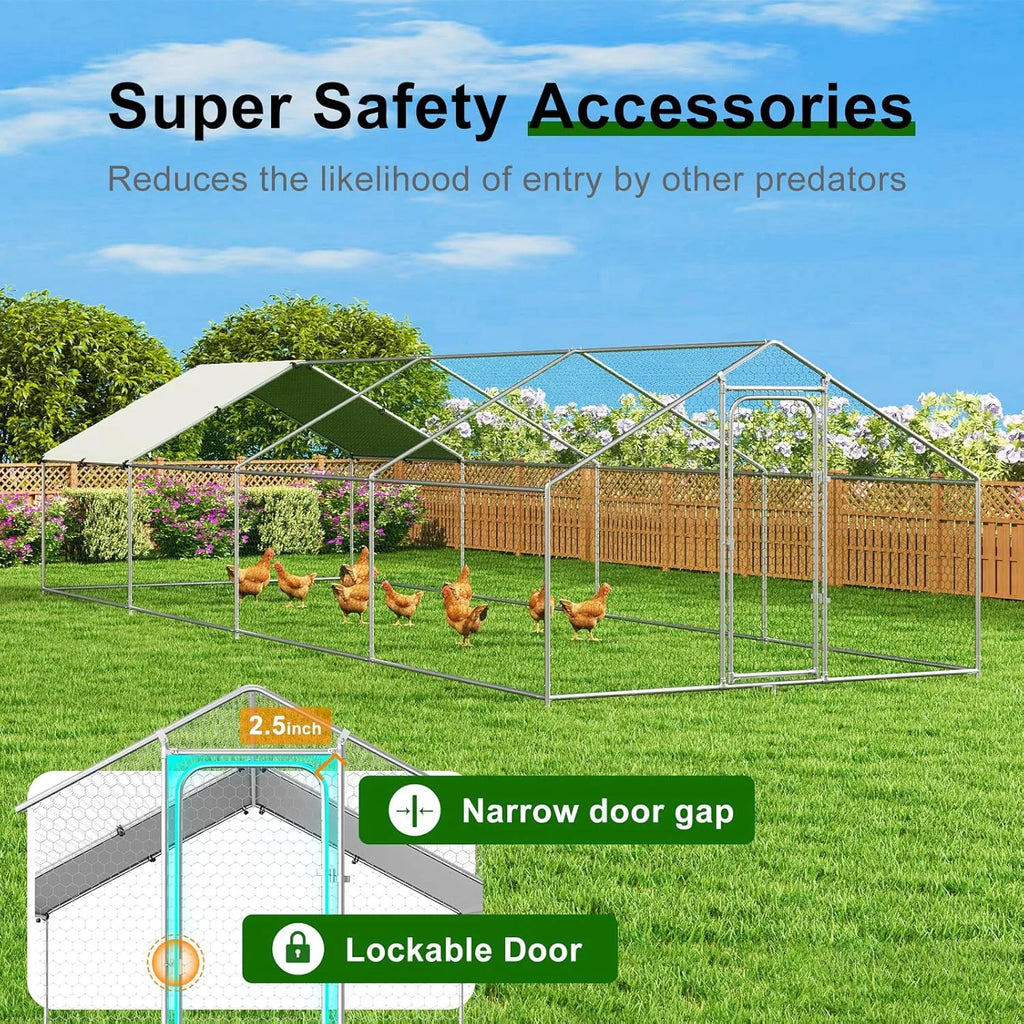 Large Metal Chicken Coop Walk-in Poultry Cage with Waterproof and UV-Resistant Cover Outdoor Chicken Run Hen Rabbit Duck House for Backyard Farm Use Spire Roof(10 W x 4.9 L x 6.4 H)