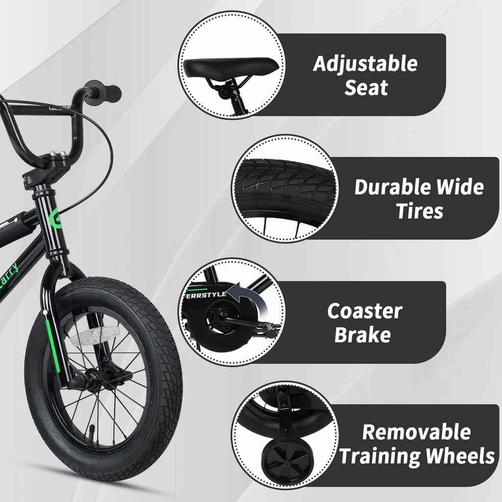 Glerc 14 Inch Little Kids Bike BMX Style Bicycle with Training Wheels Coaster Brake for 3 4 5 Years Old Boys Girls, Blue
