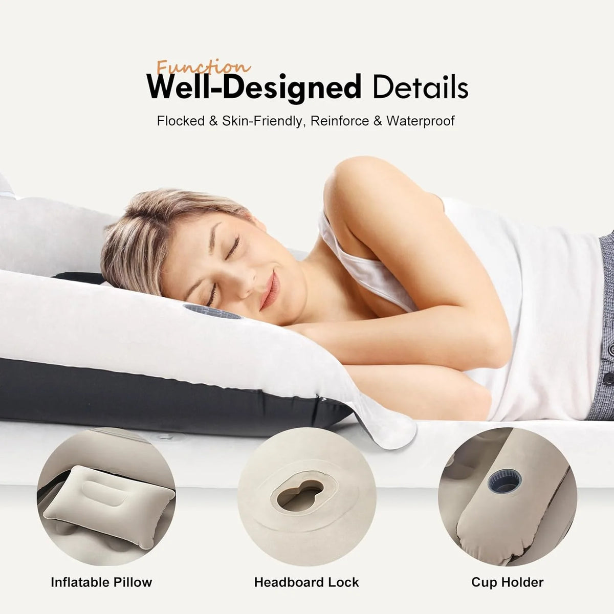 Twin Size Air Sofa Bed Mattress with Headboard and Pump,Blow Up Couch Inflatable Bed