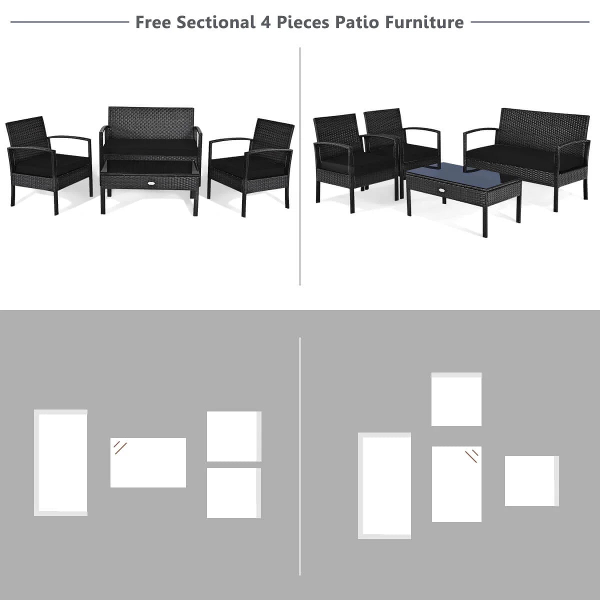 Costway 4PCS Patio Rattan Wicker Furniture Set Loveseat Sofa Cushioned Garden Yard Brown
