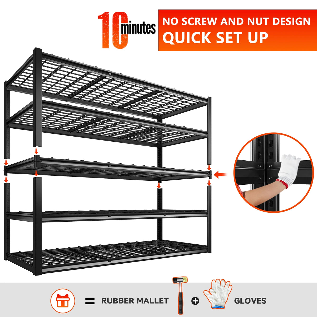 REIBII 60" W Garage Shelving 3000LBS Heavy Duty Storage Shelves Adjustable 5 Tier Metal Storage Rack,60" W x 24" D x 72" H