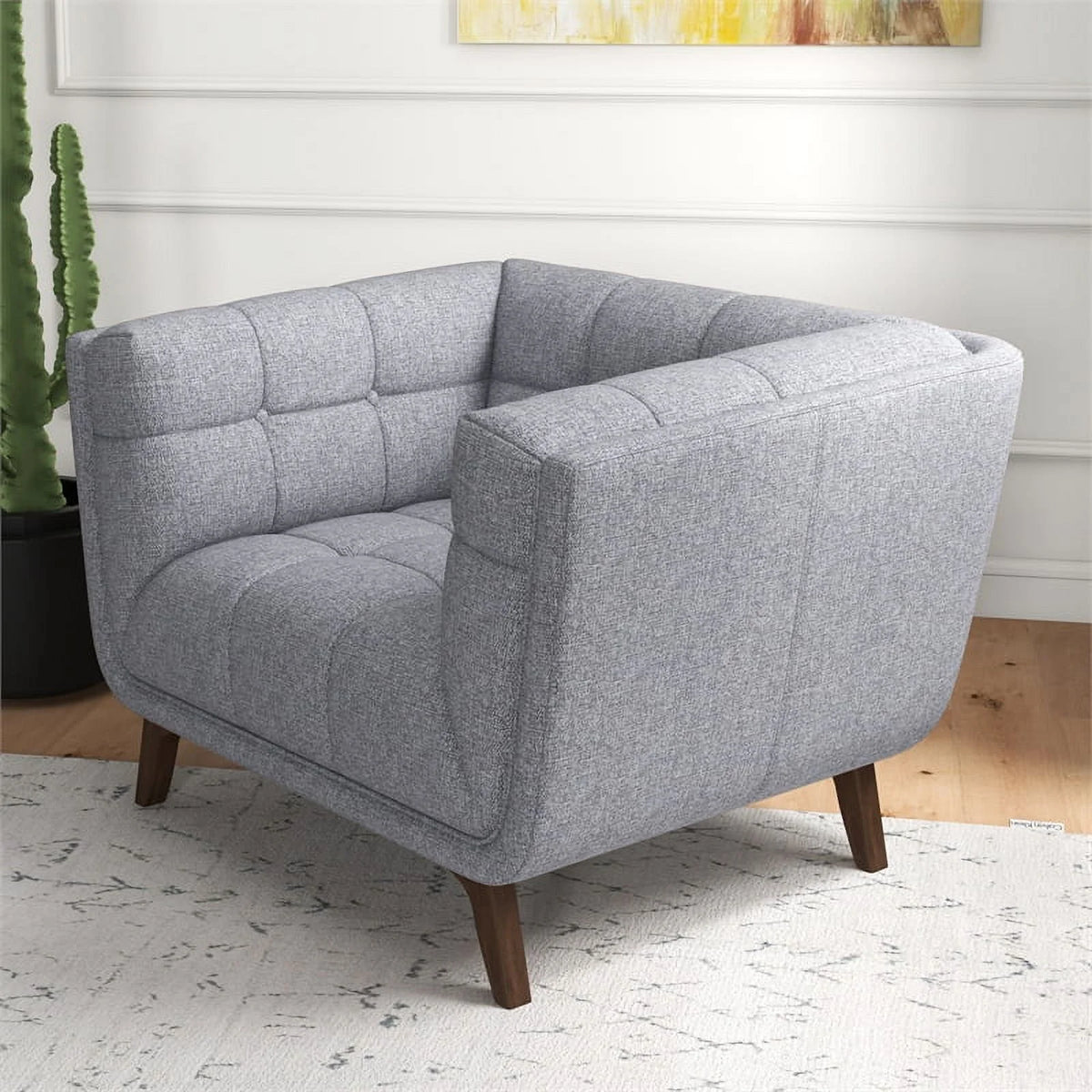 Allen Mid-Century Modern Velvet Upholstered Armchair in Blue